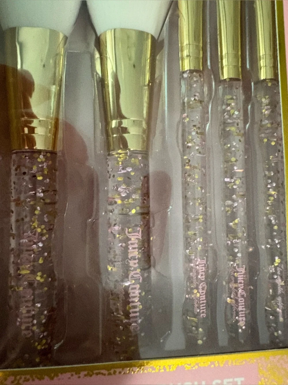 🍒 Juicy Couture Pink and Gold Glitter Makeup Brush Set